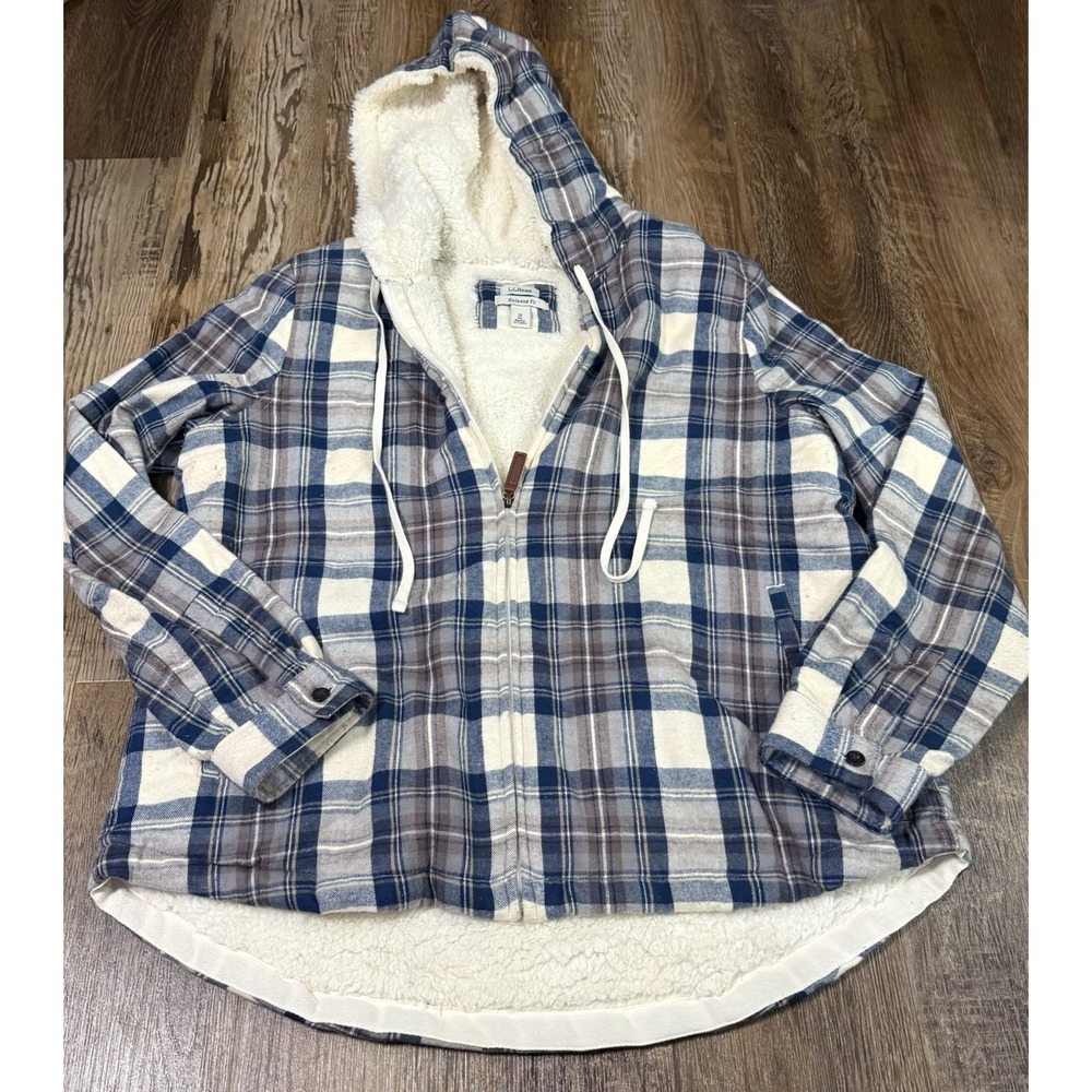 L.L. Bean Women's Scotch Plaid Flannel Zip Up Hoodie Jacket Relaxed Fit Size M